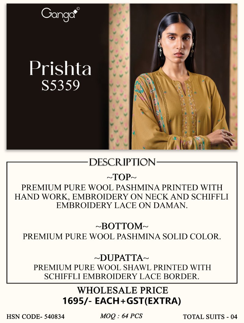 Prishta 5359 By Ganga Wool Pashmina Dress Materials